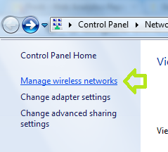 Manage wireless networks, Windows 7.